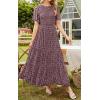 imagePRETTYGARDEN Womens 2025 Summer Casual Flutter Short Sleeve Boho Floral Maxi Dress Crew Neck Smocked Tiered Long DressesWine Red