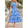 imagePRETTYGARDEN Womens 2025 Summer Casual Flutter Short Sleeve Boho Floral Maxi Dress Crew Neck Smocked Tiered Long DressesXblue