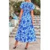 imagePRETTYGARDEN Womens 2025 Summer Casual Flutter Short Sleeve Boho Floral Maxi Dress Crew Neck Smocked Tiered Long DressesXblue