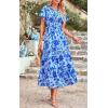 imagePRETTYGARDEN Womens 2025 Summer Casual Flutter Short Sleeve Boho Floral Maxi Dress Crew Neck Smocked Tiered Long DressesXblue