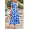 imagePRETTYGARDEN Womens 2025 Summer Casual Flutter Short Sleeve Boho Floral Maxi Dress Crew Neck Smocked Tiered Long DressesXblue