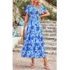 imagePRETTYGARDEN Womens 2025 Summer Casual Flutter Short Sleeve Boho Floral Maxi Dress Crew Neck Smocked Tiered Long DressesXblue