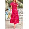 imagePRETTYGARDEN Womens 2025 Summer Casual Flutter Short Sleeve Boho Floral Maxi Dress Crew Neck Smocked Tiered Long DressesXred