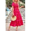 imagePRETTYGARDEN Womens 2025 Summer Casual Flutter Short Sleeve Boho Floral Maxi Dress Crew Neck Smocked Tiered Long DressesXred
