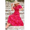 imagePRETTYGARDEN Womens 2025 Summer Casual Flutter Short Sleeve Boho Floral Maxi Dress Crew Neck Smocked Tiered Long DressesXred
