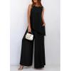 imagePRETTYGARDEN Womens 2025 Two Piece Matching Lounge Sets Asymmetrical Split Tank Tops Wide Leg Pants Summer Outfits TracksuitBlack