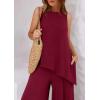imagePRETTYGARDEN Womens 2025 Two Piece Matching Lounge Sets Asymmetrical Split Tank Tops Wide Leg Pants Summer Outfits TracksuitWine Red