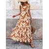 imagePRETTYGARDEN Womens Dresses 2025 Summer Floral Sleeveless Maxi Dress Casual Spaghetti Strap Tiered Flowy Beach Long DressLeaves Brown