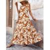 imagePRETTYGARDEN Womens Dresses 2025 Summer Floral Sleeveless Maxi Dress Casual Spaghetti Strap Tiered Flowy Beach Long DressLeaves Brown