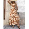 imagePRETTYGARDEN Womens Dresses 2025 Summer Floral Sleeveless Maxi Dress Casual Spaghetti Strap Tiered Flowy Beach Long DressLeaves Brown