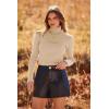 imagePRETTYGARDEN Womens Fall Fashion Turtleneck Pullover Sweaters Casual Long Sleeve Cable Knit Fitted Jumper TopsApricot