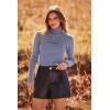 imagePRETTYGARDEN Womens Fall Fashion Turtleneck Pullover Sweaters Casual Long Sleeve Cable Knit Fitted Jumper TopsGrey Blue