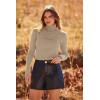 imagePRETTYGARDEN Womens Fall Fashion Turtleneck Pullover Sweaters Casual Long Sleeve Cable Knit Fitted Jumper TopsKhaki