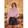 imagePRETTYGARDEN Womens Fall Fashion Turtleneck Pullover Sweaters Casual Long Sleeve Cable Knit Fitted Jumper TopsPink