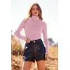 imagePRETTYGARDEN Womens Fall Fashion Turtleneck Pullover Sweaters Casual Long Sleeve Cable Knit Fitted Jumper TopsPink