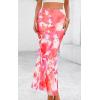 imagePRETTYGARDEN Womens Floral Print Mesh Long Skirt High Waisted Bodycon Fishtail Flowy Summer Maxi Skirts for Women TrendyFloral Light Orange