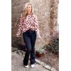 imagePRETTYGARDEN Womens Knit Floral Print Sweater Crewneck Long Sleeve Lightweight Pullover SweatshirtBrown