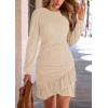 imagePRETTYGARDEN Womens Long Sleeve Ruffle Bodycon Short Dress Fall Ruched Fitted Cocktail Spring Mini DressesBeige