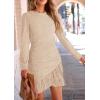 imagePRETTYGARDEN Womens Long Sleeve Ruffle Bodycon Short Dress Fall Ruched Fitted Cocktail Spring Mini DressesBeige