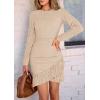 imagePRETTYGARDEN Womens Long Sleeve Ruffle Bodycon Short Dress Fall Ruched Fitted Cocktail Spring Mini DressesBeige