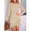 imagePRETTYGARDEN Womens Long Sleeve Ruffle Bodycon Short Dress Fall Ruched Fitted Cocktail Spring Mini DressesBeige