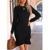 imagePRETTYGARDEN Womens Long Sleeve Ruffle Bodycon Short Dress Fall Ruched Fitted Cocktail Spring Mini DressesBlack