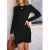 imagePRETTYGARDEN Womens Long Sleeve Ruffle Bodycon Short Dress Fall Ruched Fitted Cocktail Spring Mini DressesBlack
