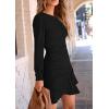 imagePRETTYGARDEN Womens Long Sleeve Ruffle Bodycon Short Dress Fall Ruched Fitted Cocktail Spring Mini DressesBlack
