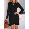 imagePRETTYGARDEN Womens Long Sleeve Ruffle Bodycon Short Dress Fall Ruched Fitted Cocktail Spring Mini DressesBlack