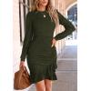 imagePRETTYGARDEN Womens Long Sleeve Ruffle Bodycon Short Dress Fall Ruched Fitted Cocktail Spring Mini DressesDark Army Green