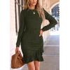 imagePRETTYGARDEN Womens Long Sleeve Ruffle Bodycon Short Dress Fall Ruched Fitted Cocktail Spring Mini DressesDark Army Green