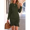 imagePRETTYGARDEN Womens Long Sleeve Ruffle Bodycon Short Dress Fall Ruched Fitted Cocktail Spring Mini DressesDark Army Green