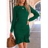 imagePRETTYGARDEN Womens Long Sleeve Ruffle Bodycon Short Dress Fall Ruched Fitted Cocktail Spring Mini DressesGreen