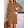 imagePRETTYGARDEN Womens Long Sleeve Ruffle Bodycon Short Dress Fall Ruched Fitted Cocktail Spring Mini DressesKhaki