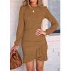 imagePRETTYGARDEN Womens Long Sleeve Ruffle Bodycon Short Dress Fall Ruched Fitted Cocktail Spring Mini DressesKhaki