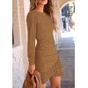imagePRETTYGARDEN Womens Long Sleeve Ruffle Bodycon Short Dress Fall Ruched Fitted Cocktail Spring Mini DressesKhaki