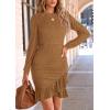 imagePRETTYGARDEN Womens Long Sleeve Ruffle Bodycon Short Dress Fall Ruched Fitted Cocktail Spring Mini DressesKhaki
