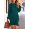 imagePRETTYGARDEN Womens Long Sleeve Ruffle Bodycon Short Dress Fall Ruched Fitted Cocktail Spring Mini DressesLake Blue