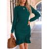 imagePRETTYGARDEN Womens Long Sleeve Ruffle Bodycon Short Dress Fall Ruched Fitted Cocktail Spring Mini DressesLake Blue
