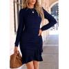 imagePRETTYGARDEN Womens Long Sleeve Ruffle Bodycon Short Dress Fall Ruched Fitted Cocktail Spring Mini DressesNavy