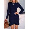 imagePRETTYGARDEN Womens Long Sleeve Ruffle Bodycon Short Dress Fall Ruched Fitted Cocktail Spring Mini DressesNavy