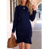 imagePRETTYGARDEN Womens Long Sleeve Ruffle Bodycon Short Dress Fall Ruched Fitted Cocktail Spring Mini DressesNavy