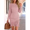 imagePRETTYGARDEN Womens Long Sleeve Ruffle Bodycon Short Dress Fall Ruched Fitted Cocktail Spring Mini DressesPink