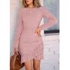 imagePRETTYGARDEN Womens Long Sleeve Ruffle Bodycon Short Dress Fall Ruched Fitted Cocktail Spring Mini DressesPink