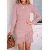 imagePRETTYGARDEN Womens Long Sleeve Ruffle Bodycon Short Dress Fall Ruched Fitted Cocktail Spring Mini DressesPink
