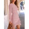 imagePRETTYGARDEN Womens Long Sleeve Ruffle Bodycon Short Dress Fall Ruched Fitted Cocktail Spring Mini DressesPink