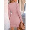 imagePRETTYGARDEN Womens Long Sleeve Ruffle Bodycon Short Dress Fall Ruched Fitted Cocktail Spring Mini DressesPink
