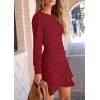 imagePRETTYGARDEN Womens Long Sleeve Ruffle Bodycon Short Dress Fall Ruched Fitted Cocktail Spring Mini DressesRed