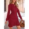imagePRETTYGARDEN Womens Long Sleeve Ruffle Bodycon Short Dress Fall Ruched Fitted Cocktail Spring Mini DressesRed