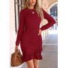 imagePRETTYGARDEN Womens Long Sleeve Ruffle Bodycon Short Dress Fall Ruched Fitted Cocktail Spring Mini DressesRed
